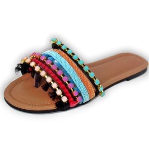 Multi-Color Beaded/Fringe Sandals
